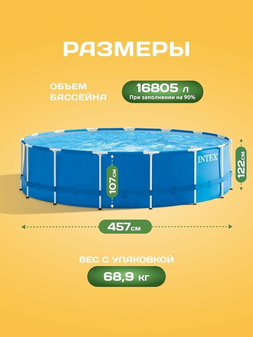 457/122см, Intex 28242 Каркасный бассейн Metal Frame, 16805л: фото 5