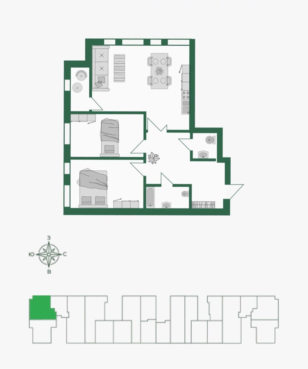3 комнаты, 90 м², Азия Молл Элитка, 15 этаж, ПСО (под самоотделку): фото 7