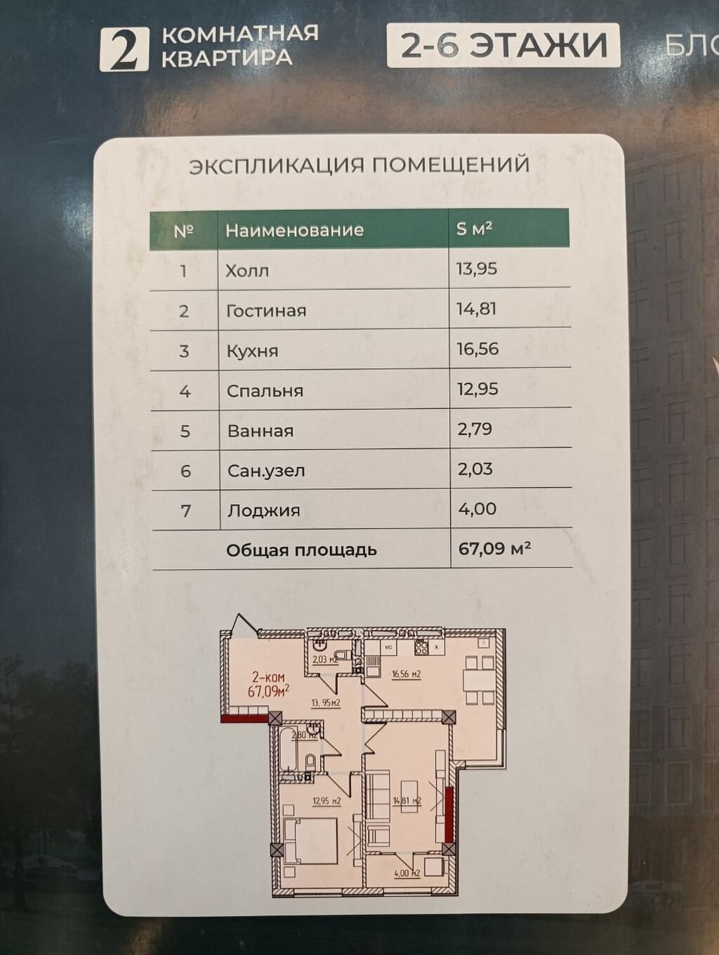 2 комнаты, 67 м², Джал мкр (в т.ч. Верхний, Нижний, Средний) Элитка, 5 этаж, ПСО (под самоотделку): фото 7