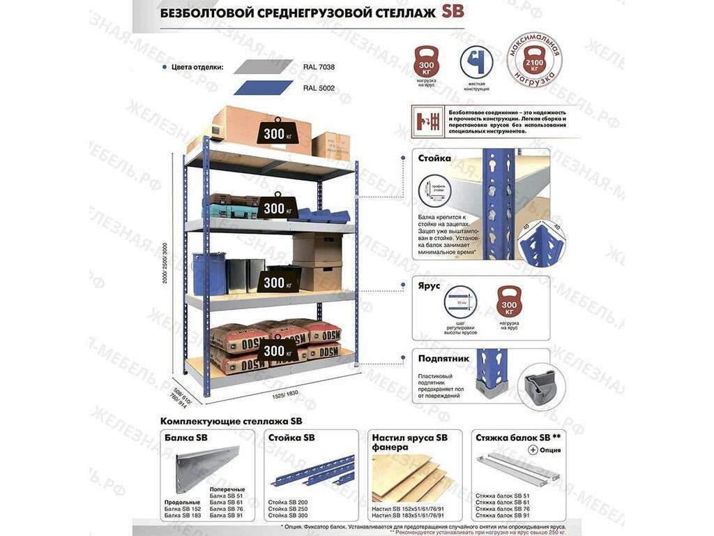 Стеллаж SB 2500х1520х610 (4 яруса с настилом из фанеры) Предназначен: фото 6
