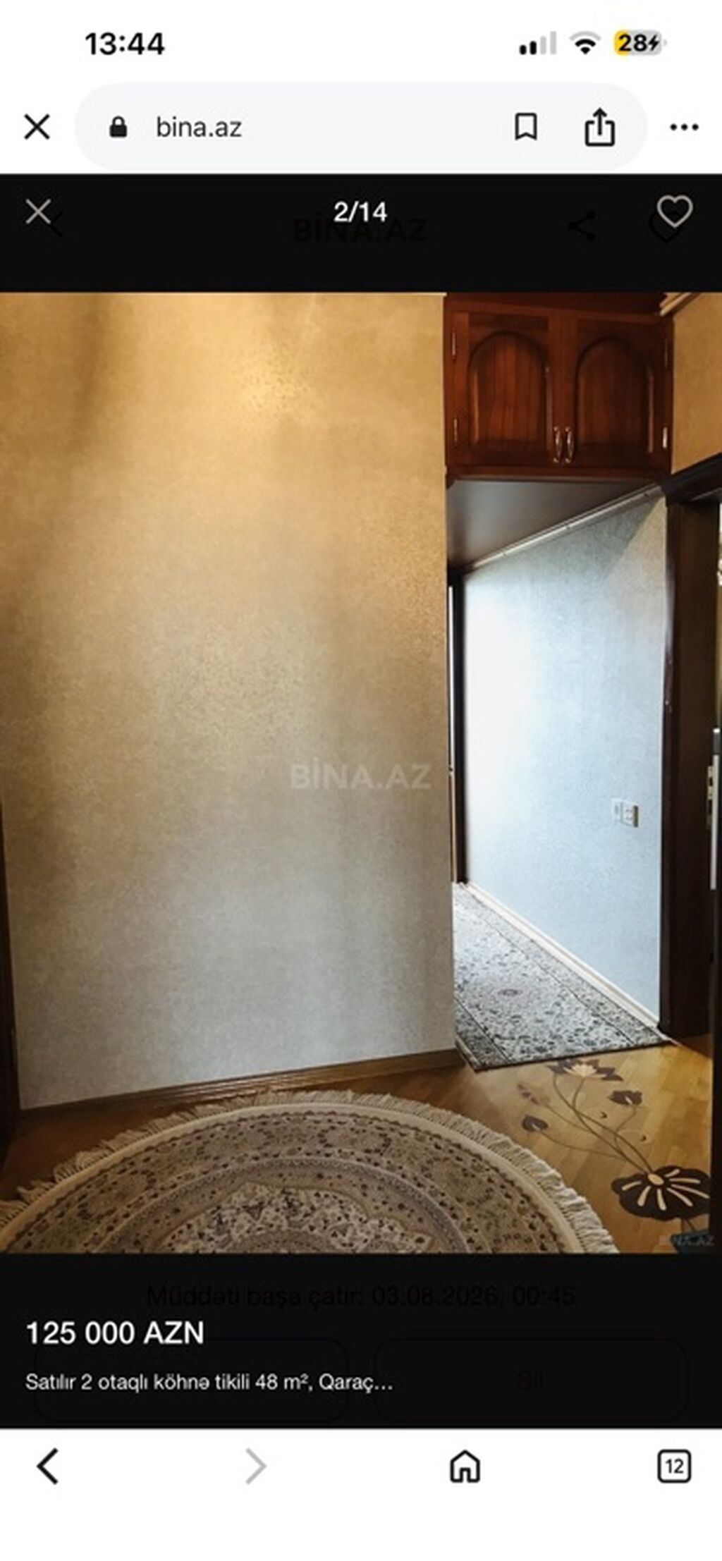 2-room old-build apartment for sale in Qaraçuxur, 48 m², 135 000 AZN, photo 2 / 12