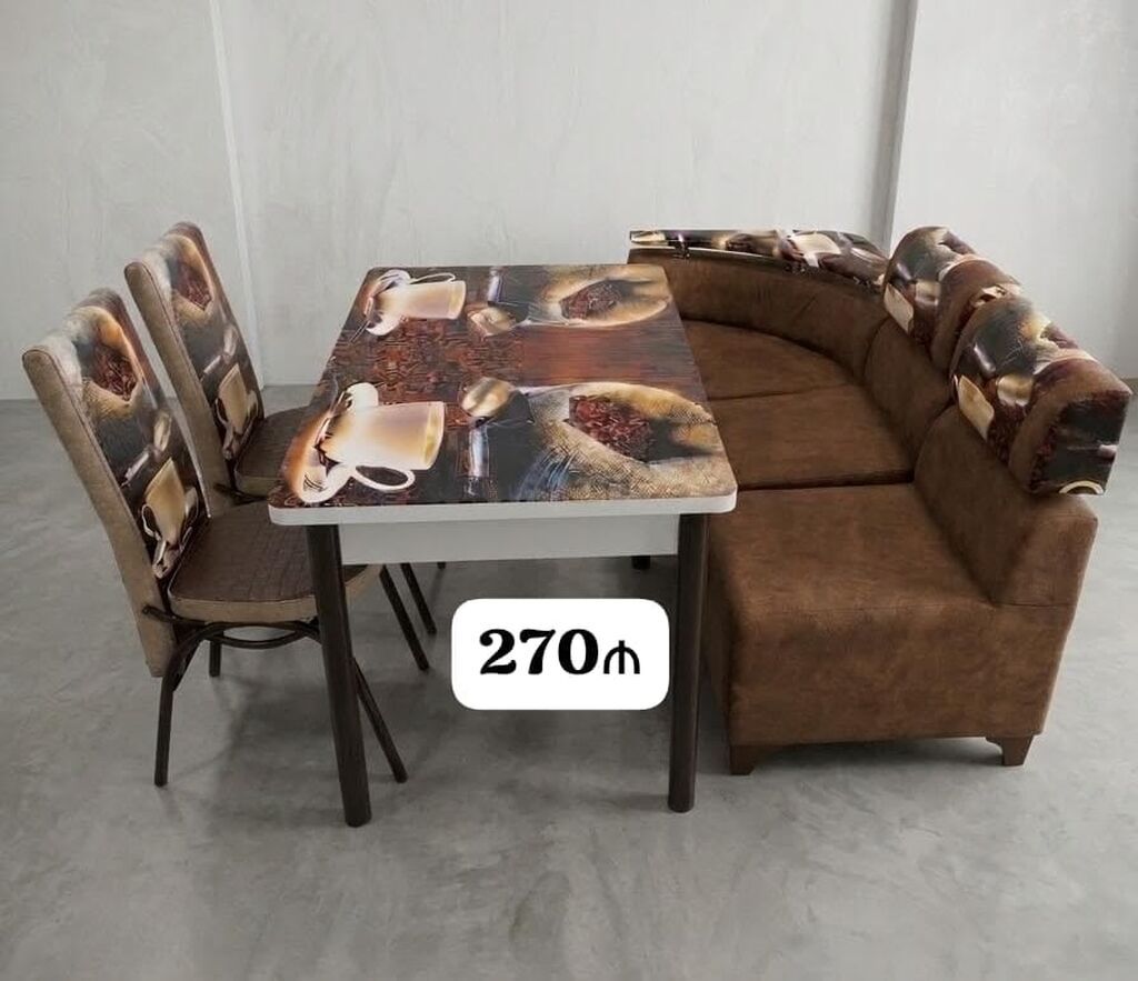 Mətbəx masa dəsti - Dəst: masa + 3 stul + yumşaq künc divan - Masa