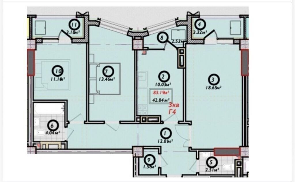3 комнаты, 81 м², Асанбай мкр Элитка, 12 этаж, ПСО (под самоотделку): фото 5