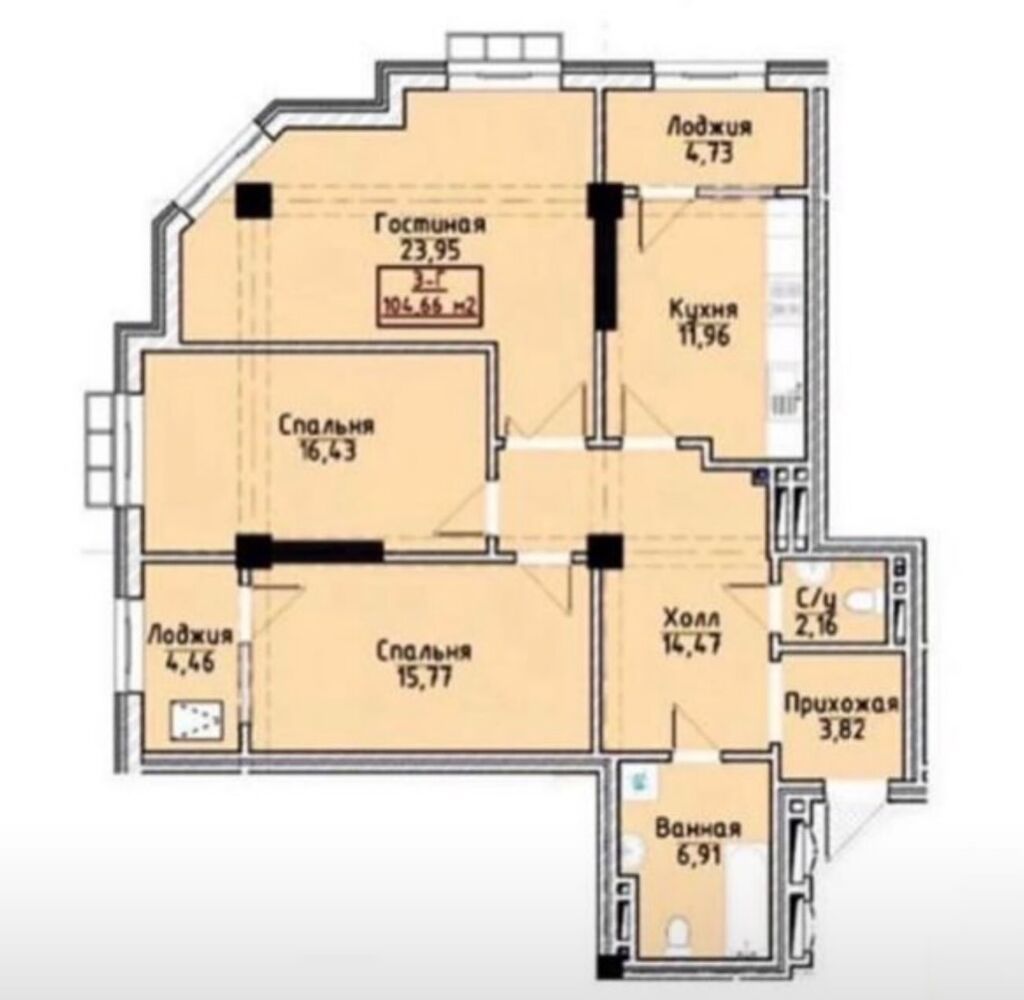3 комнаты, 104 м², Асанбай мкр Элитка, 2 этаж, ПСО (под самоотделку): фото 8