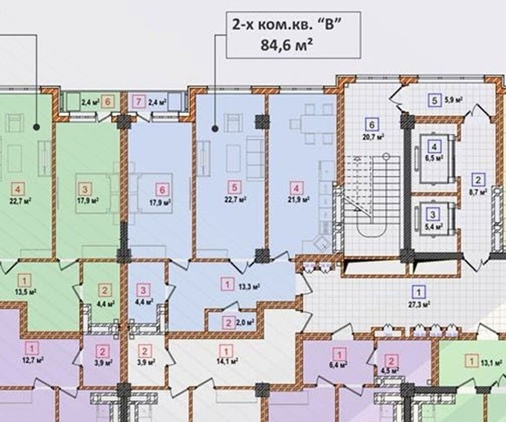 2 комнаты, 84 м², Азия Молл Элитка, 11 этаж, ПСО (под самоотделку): фото 2