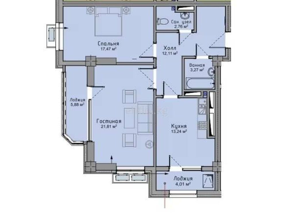 2 комнаты, 80 м², Асанбай мкр Элитка, 5 этаж, ПСО (под самоотделку): фото 8