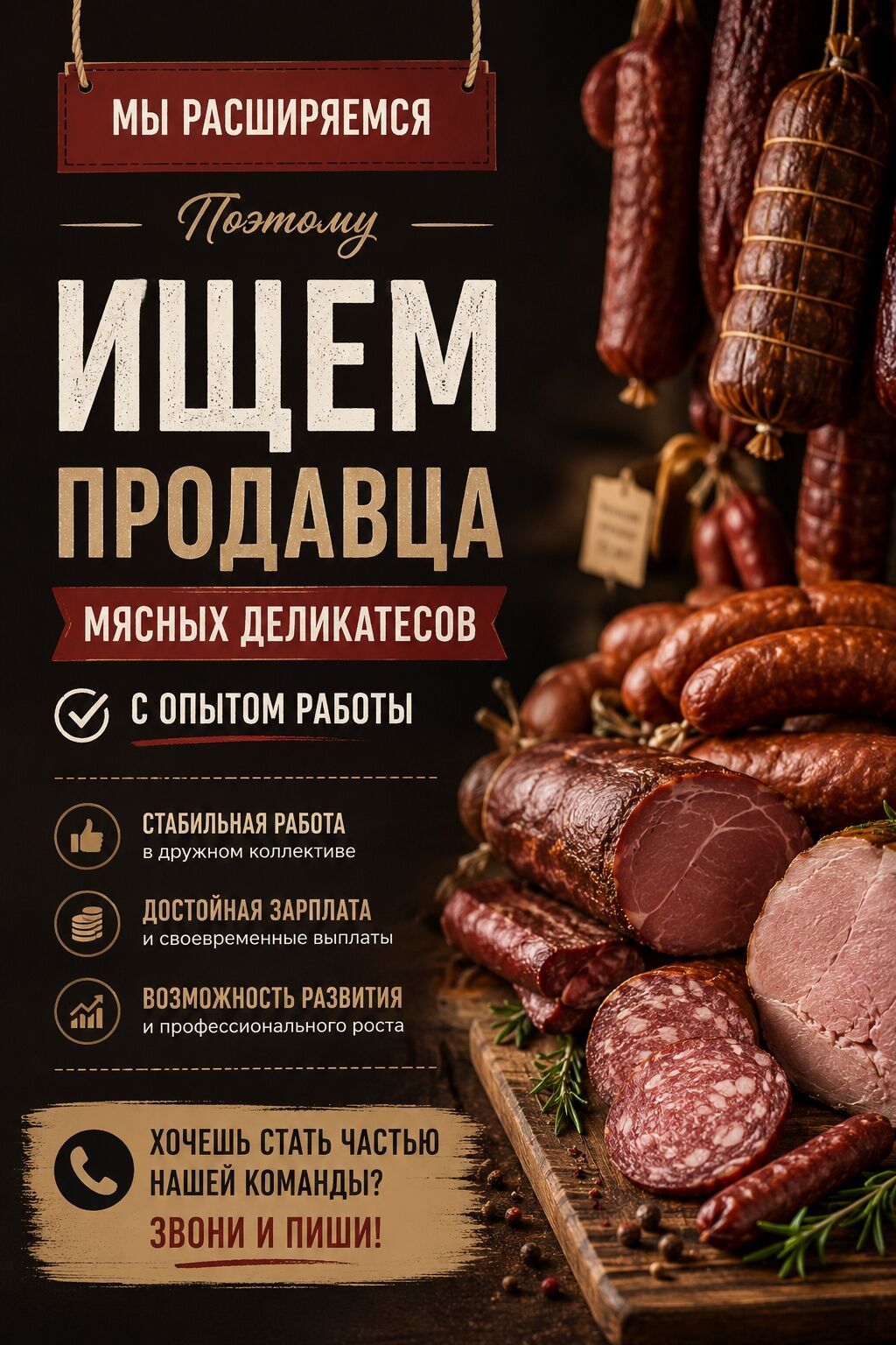 Продавец-консультант (женщина) в отдел мясных деликатесов
