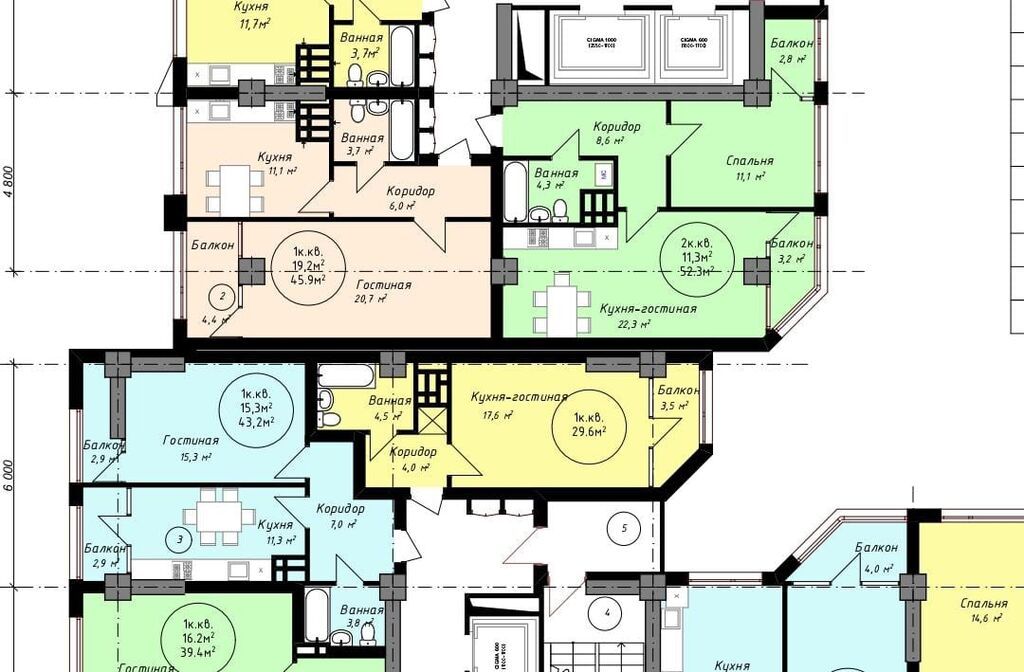 1 комната, 46 м², парк Фучика Индивидуалка, 12 этаж, ПСО (под самоотделку): фото 3
