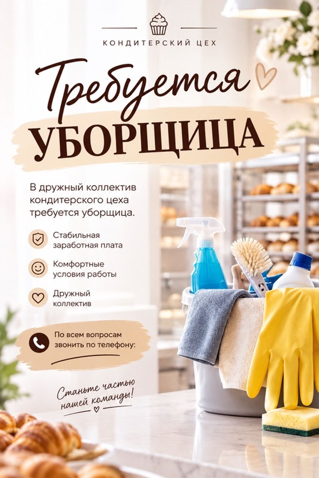 Требуется уборщица в кондитерский цех