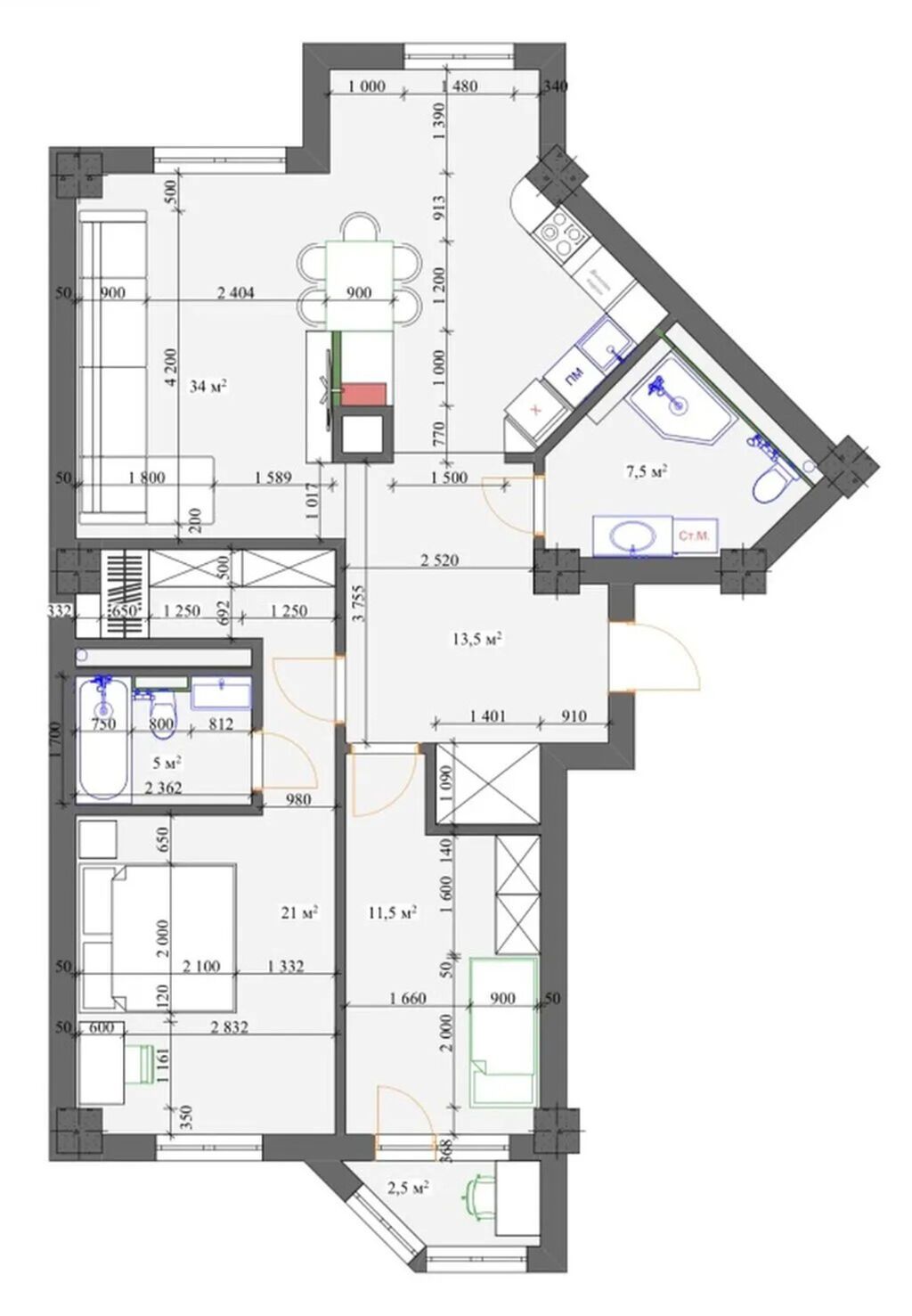 3 комнаты, 92 м², Тунгуч мкр Элитка, 14 этаж: фото 3