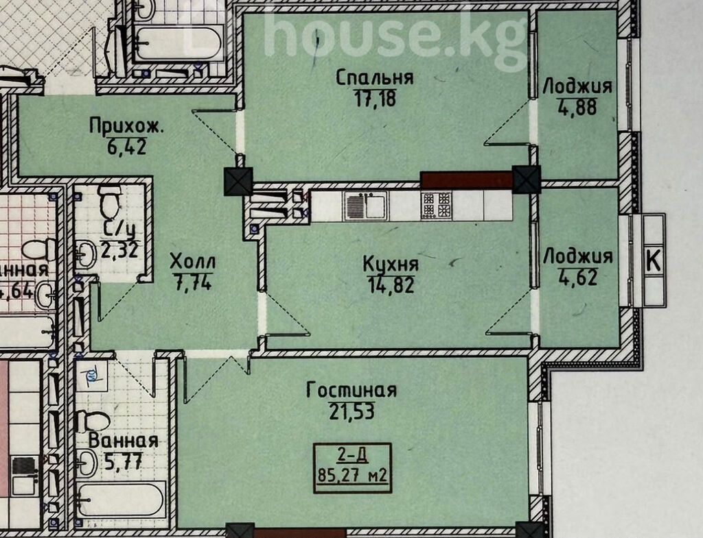 2 комнаты, 85 м², Южная Магистраль Элитка, 12 этаж, ПСО (под самоотделку): фото 4