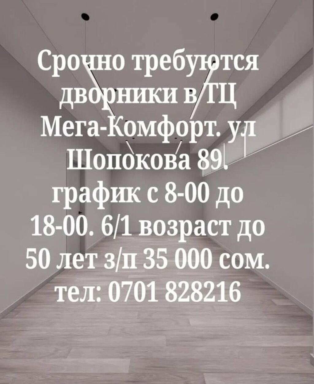 Требуются дворники в ТЦ «Мега-Комфорт»