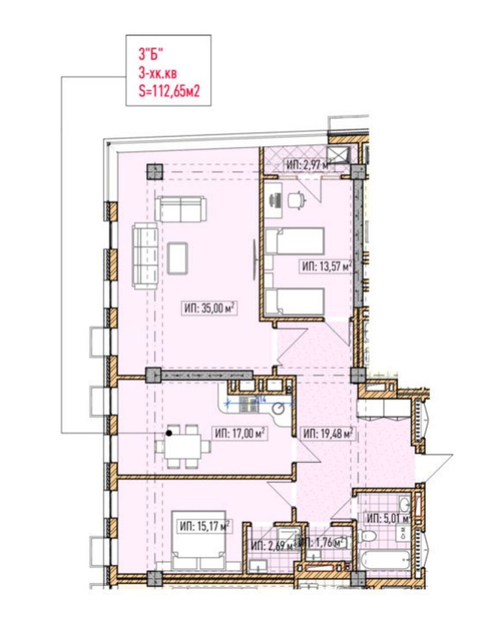 3 комнаты, 112 м², Асанбай мкр 9 этаж, ПСО (под самоотделку): фото 2