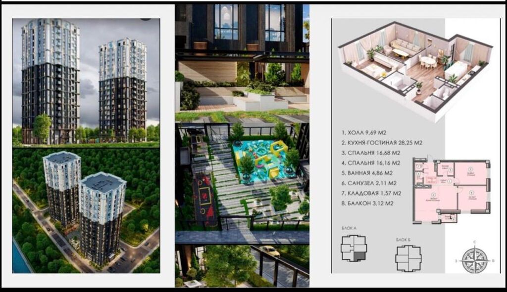 2 комнаты, 82 м², Южная Магистраль Элитка, 14 этаж, ПСО (под самоотделку): фото 2