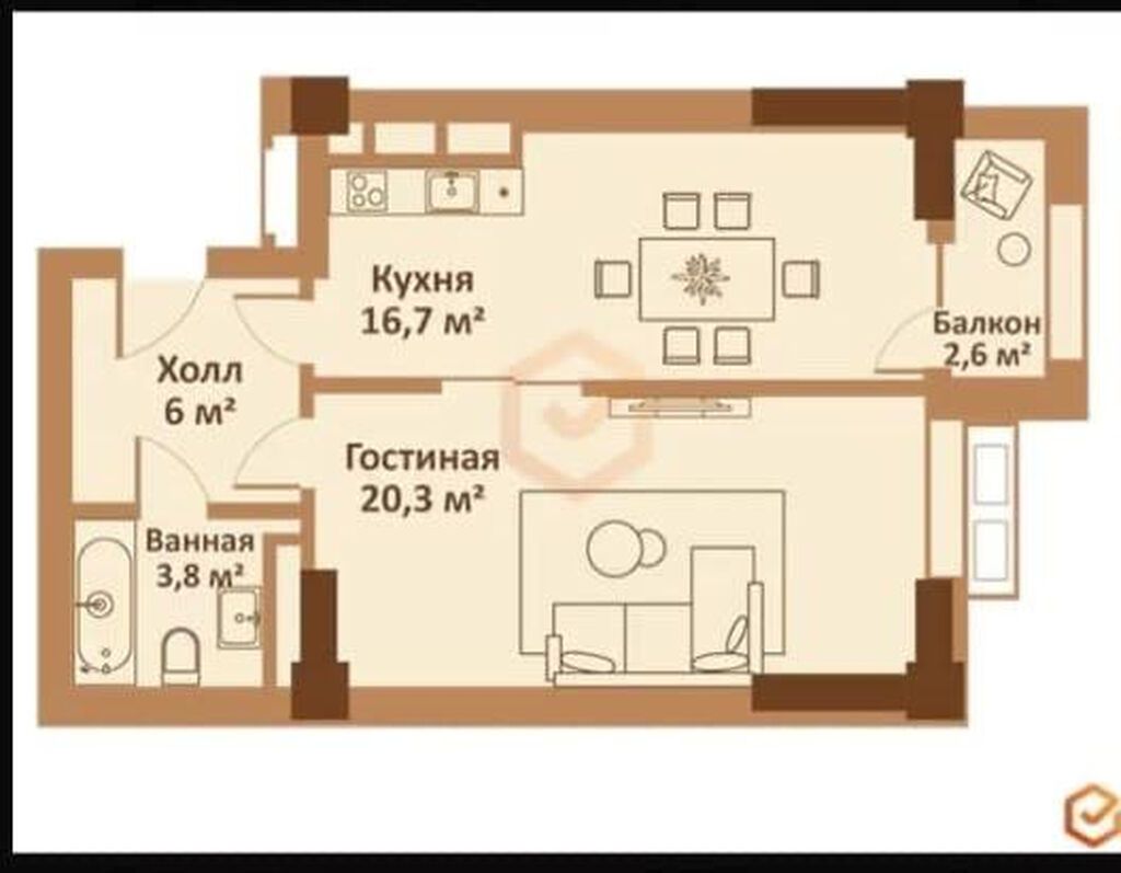 1 комната, 50 м², Мед Академия Элитка, 17 этаж, ПСО (под самоотделку): фото 2