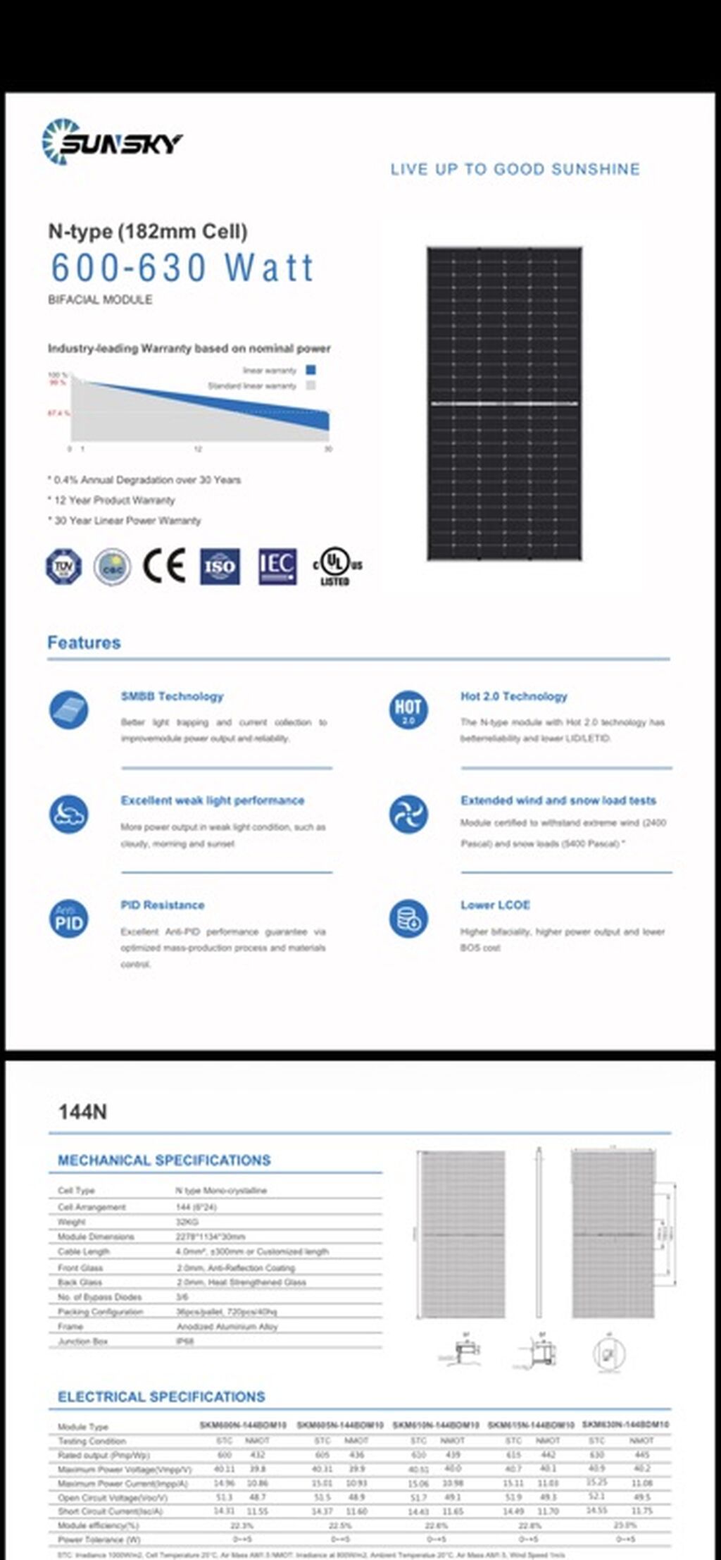 Солнечная панель N-type Bifacial 600–630 Вт (ячейки 182 мм, 144: фото 2