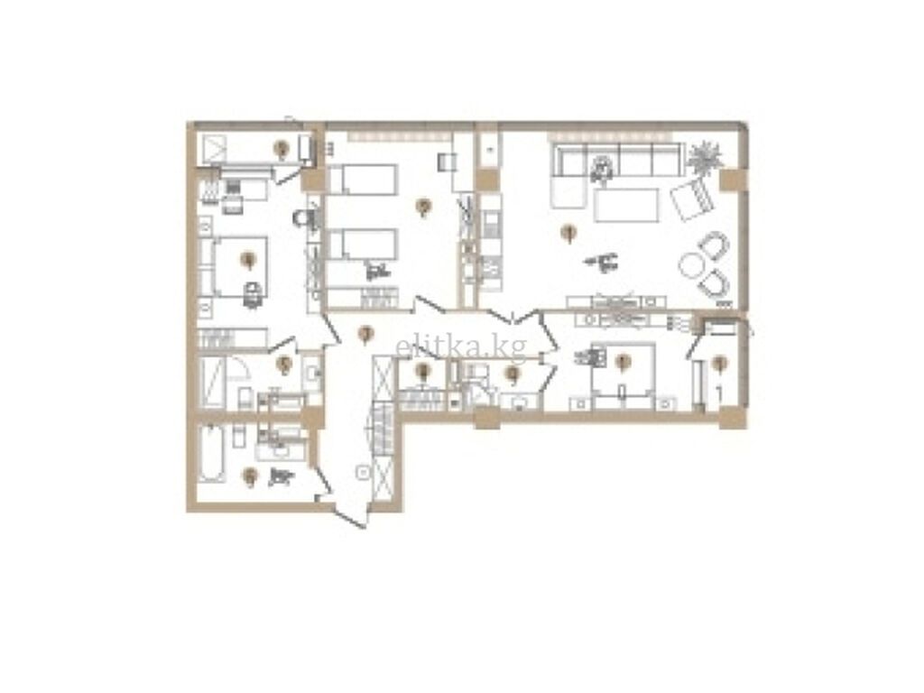 4 комнаты, 129 м², Золотой квадрат Элитка, ПСО (под самоотделку): фото 2