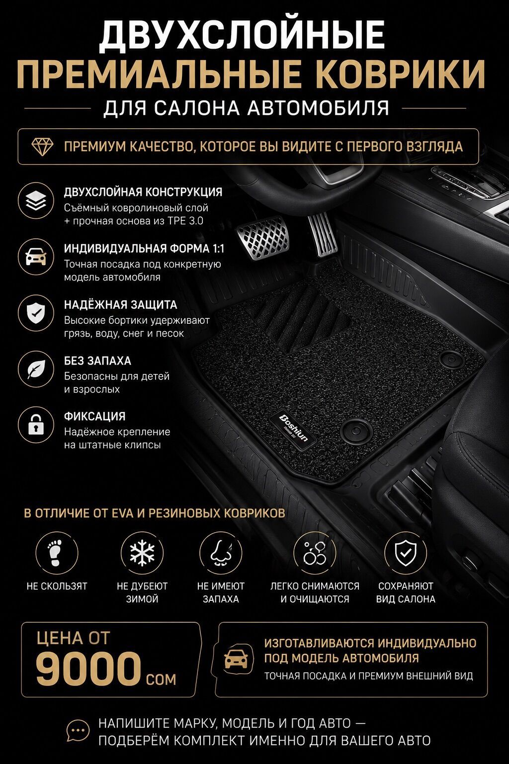 3D Полики Для салона BYD, цвет - Черный, Новый, Самовывоз, Бесплатная доставка, Платная доставка — фото 7