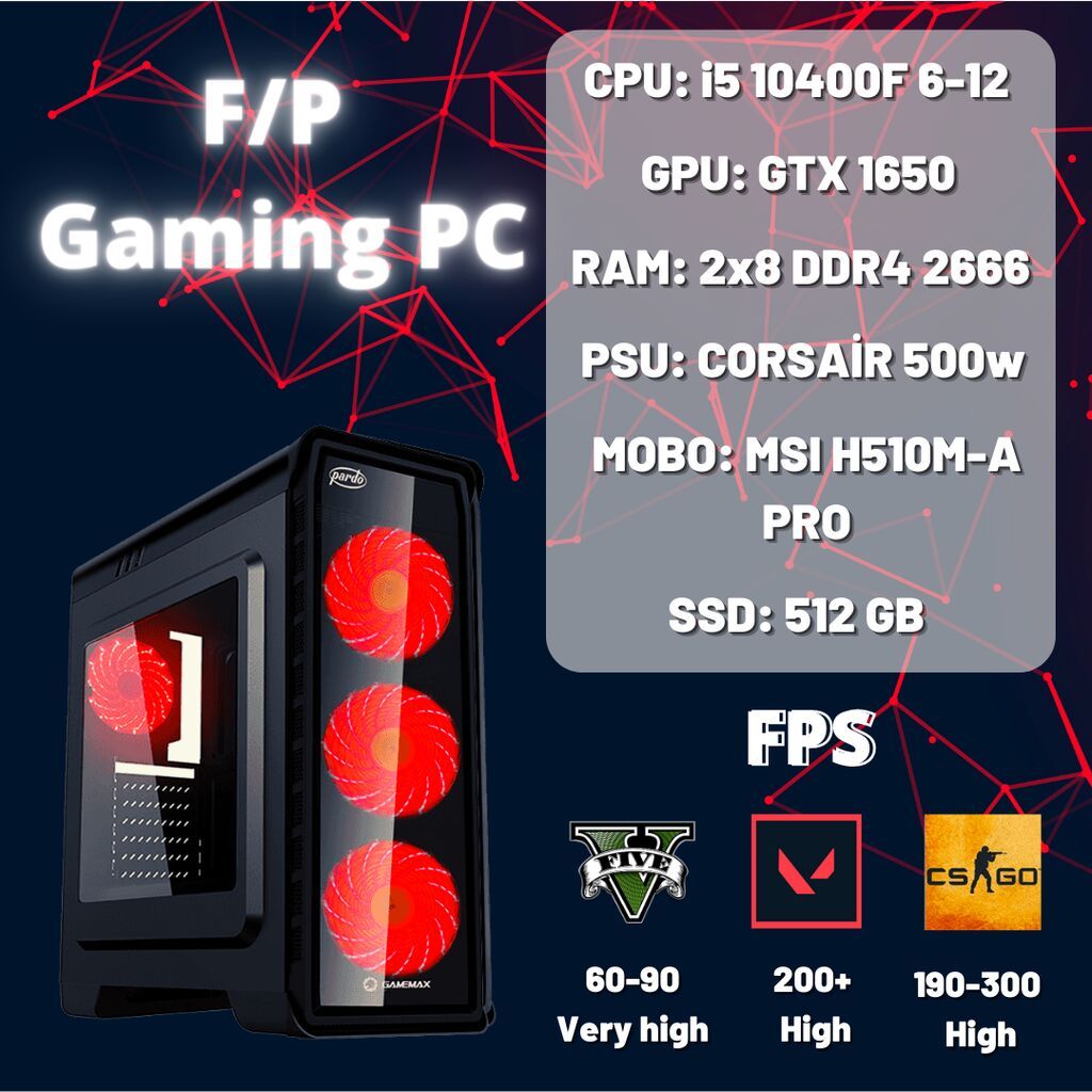 Gaming Pc G st ricil r CPU I5 10400f GPU GTX 1650 PSU 1229 AZN