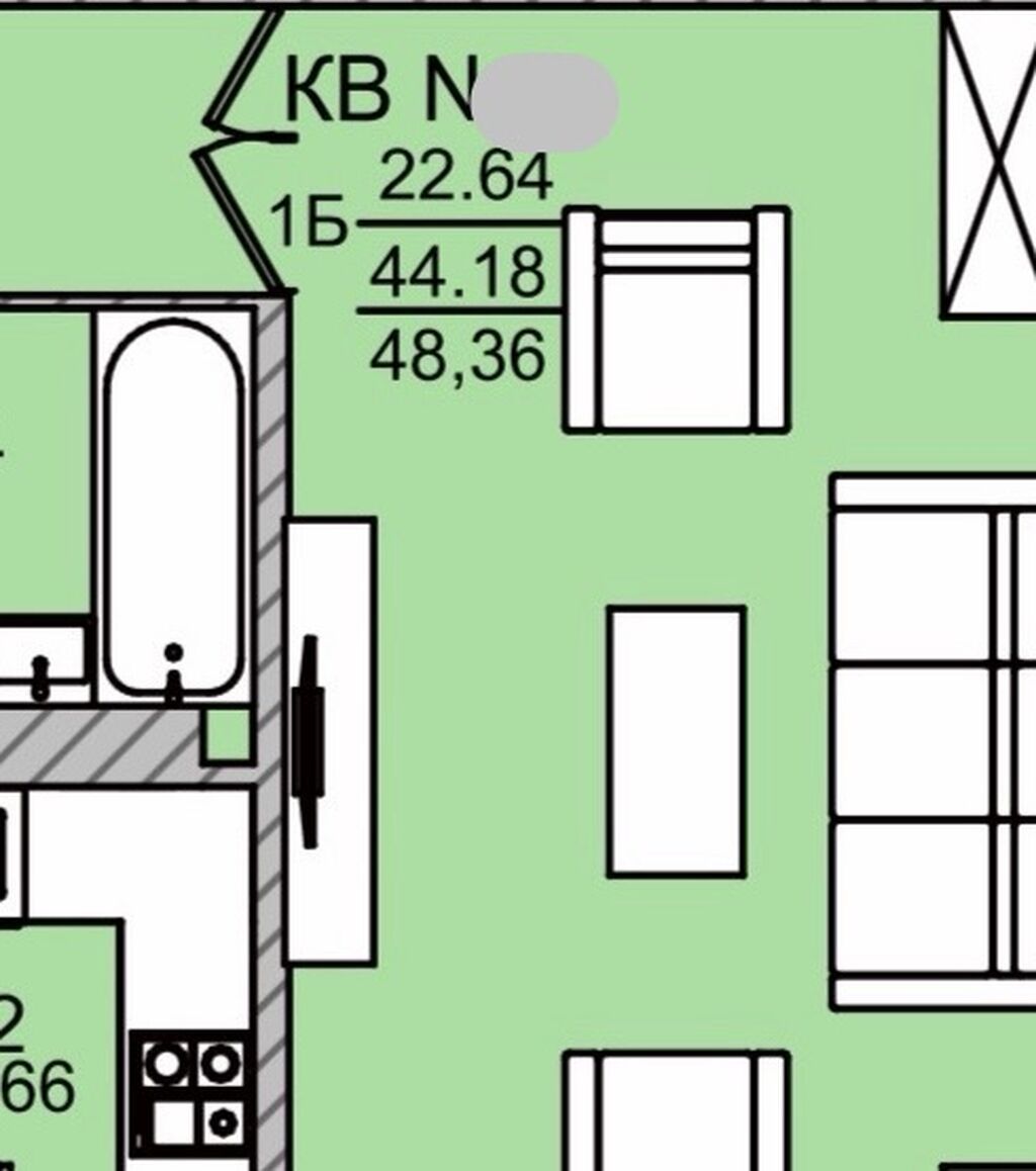 1 комната, 49 м², Городское ГАИ Элитка, 7 этаж, ПСО (под самоотделку): фото 1