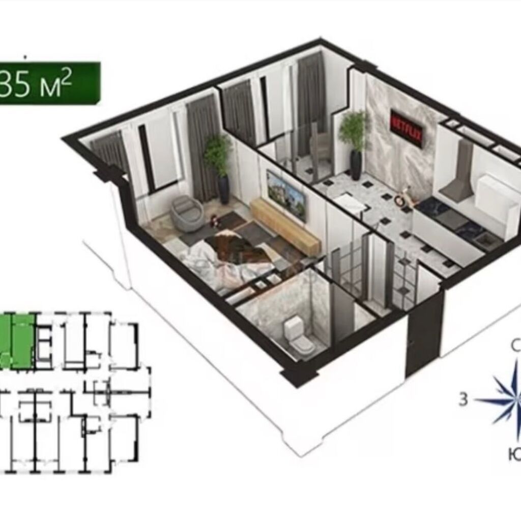Продается 1-комнатная квартира ПСО, 46 м², Джал-15: фото 2