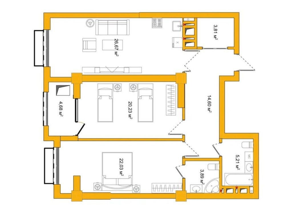 3 комнаты, 100 м², Южная Магистраль Элитка, 12 этаж, ПСО (под самоотделку): фото 2