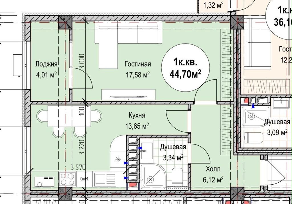 Продам квартиру 44,7 м² в новом доме в районе Кара-Жыгач: фото 3