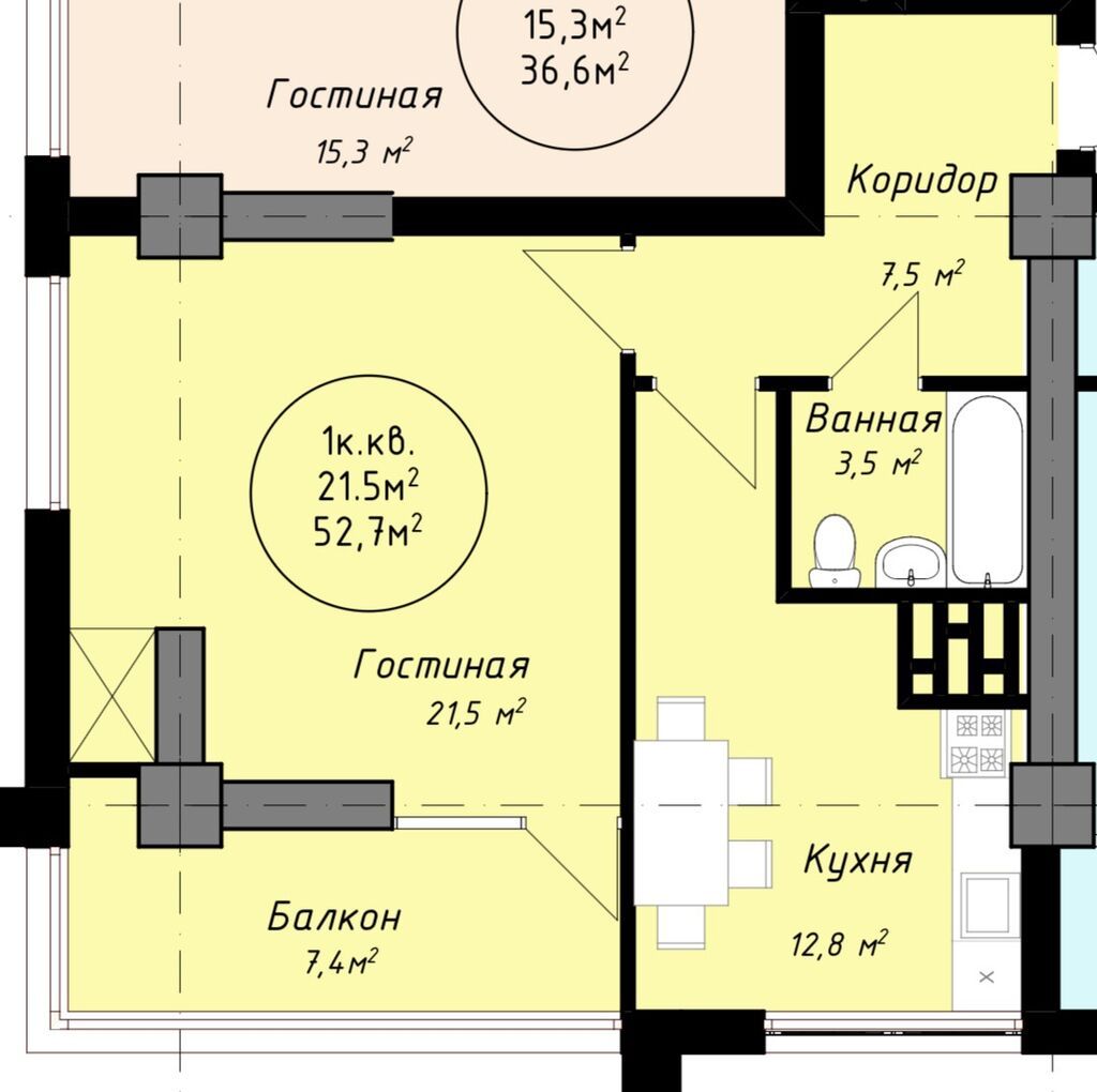 Продам 1-комнатную квартиру 53 м² в ЖК «Джидда»: фото 2
