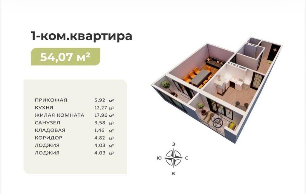 1 комната, 55 м², Кок-Жар ж/м 108 серия, 6 этаж, ПСО (под самоотделку): фото 2