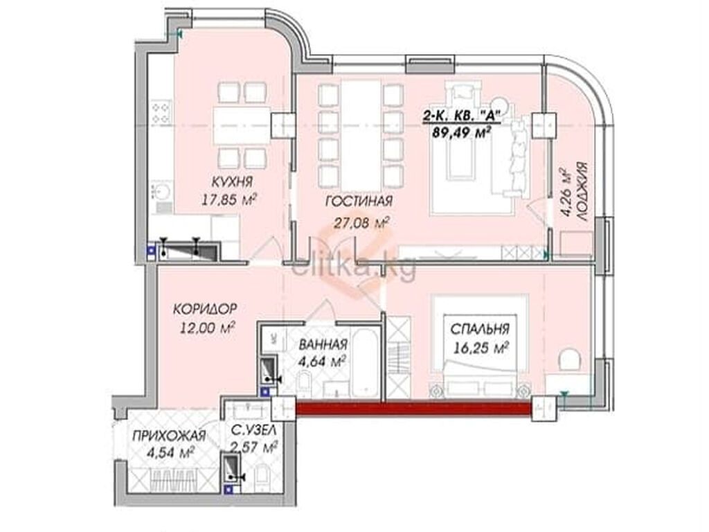 2 комнаты, 89 м², Асанбай мкр 7 этаж, Евроремонт: фото 6