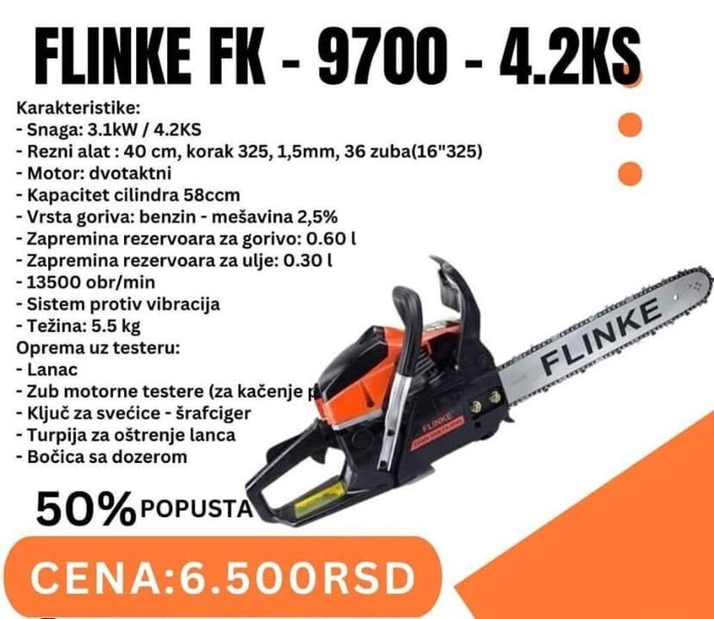 Motorne testere: Motorna testera Flinke Nemacka 4,2 ks nove sa opremom