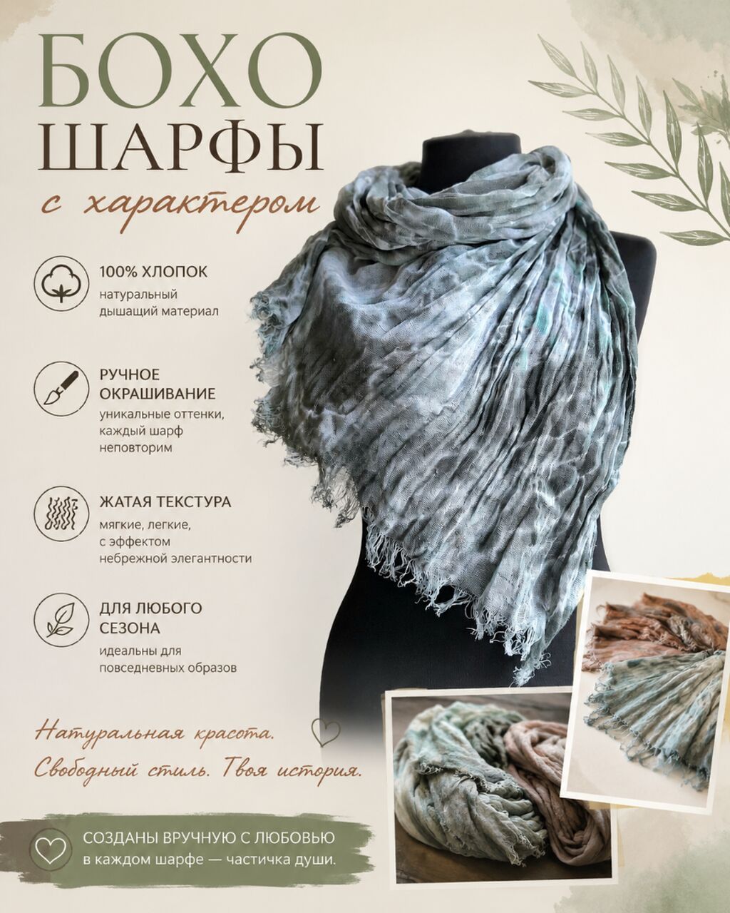 Бохо шарф из 100% хлопка: фото 3