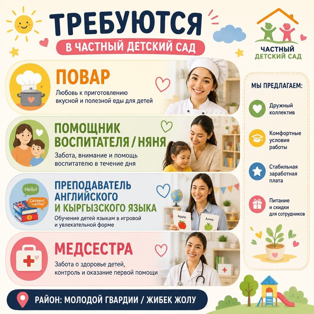 Приглашаем повара, помощников воспитателей, нянечек, преподавателей