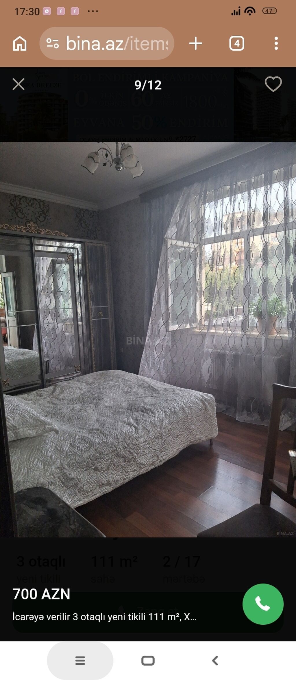 İcarə üçün mənzil – 3 otaqlı, 111 m², yeni tikili, 2/17 mərtəbə.MƏNZİL