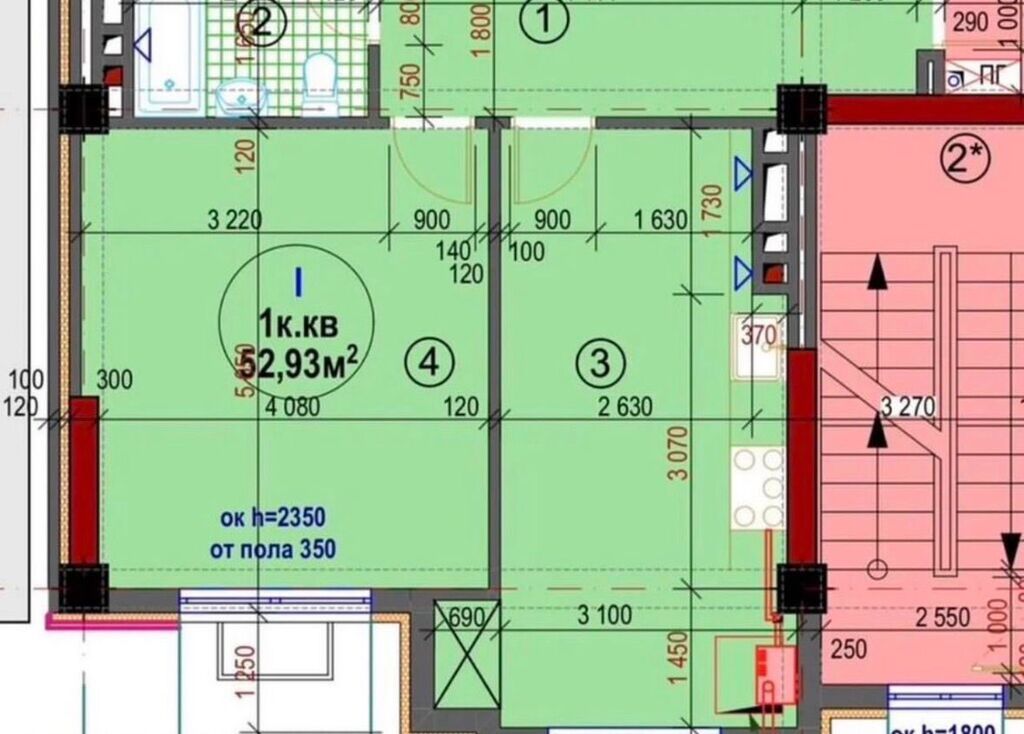 1 комната, 53 м², Асанбай мкр Элитка, 10 этаж, ПСО (под самоотделку): фото 3