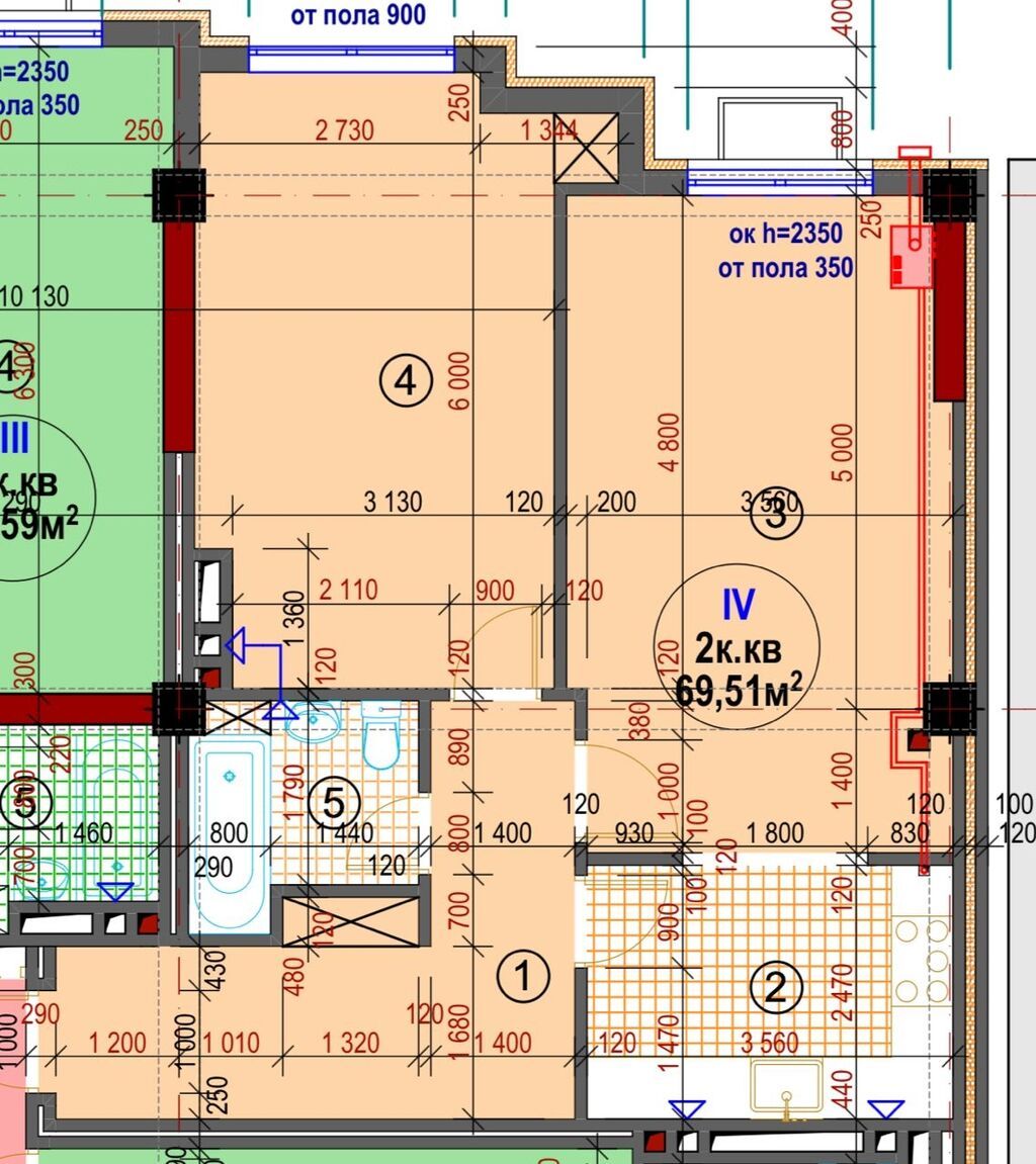 2 комнаты, 67 м², Асанбай мкр Элитка, 9 этаж, ПСО (под самоотделку): фото 2