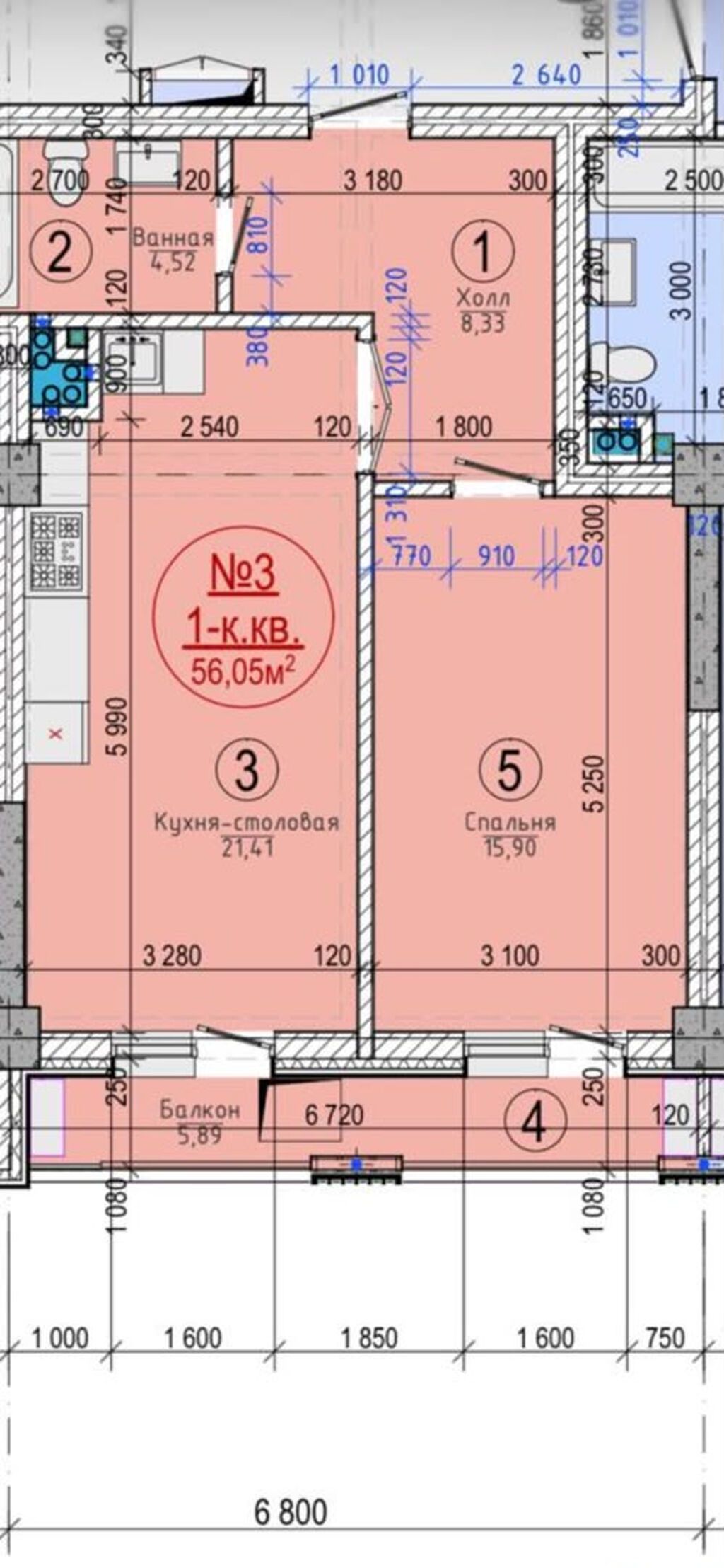 2 комнаты, 56 м², бульвар Эркиндик Элитка, 12 этаж, ПСО (под самоотделку): фото 5