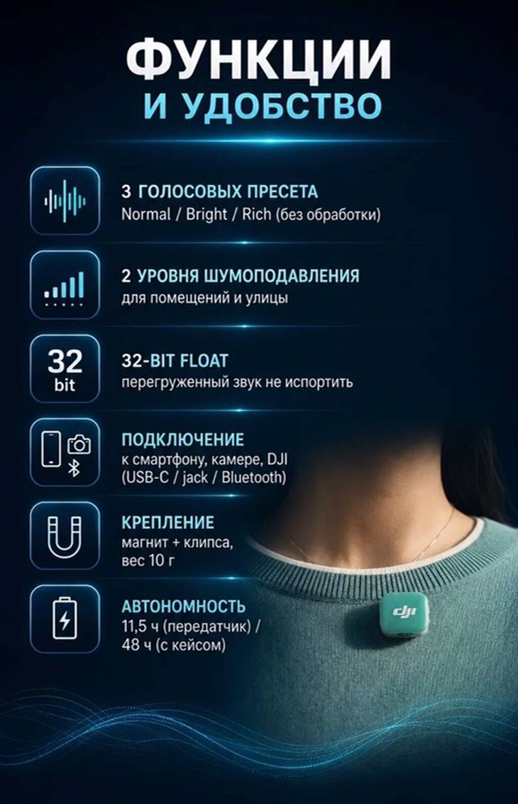 DJI Mic Mini 2 — компактный беспроводной микрофонный комплект для: фото 3