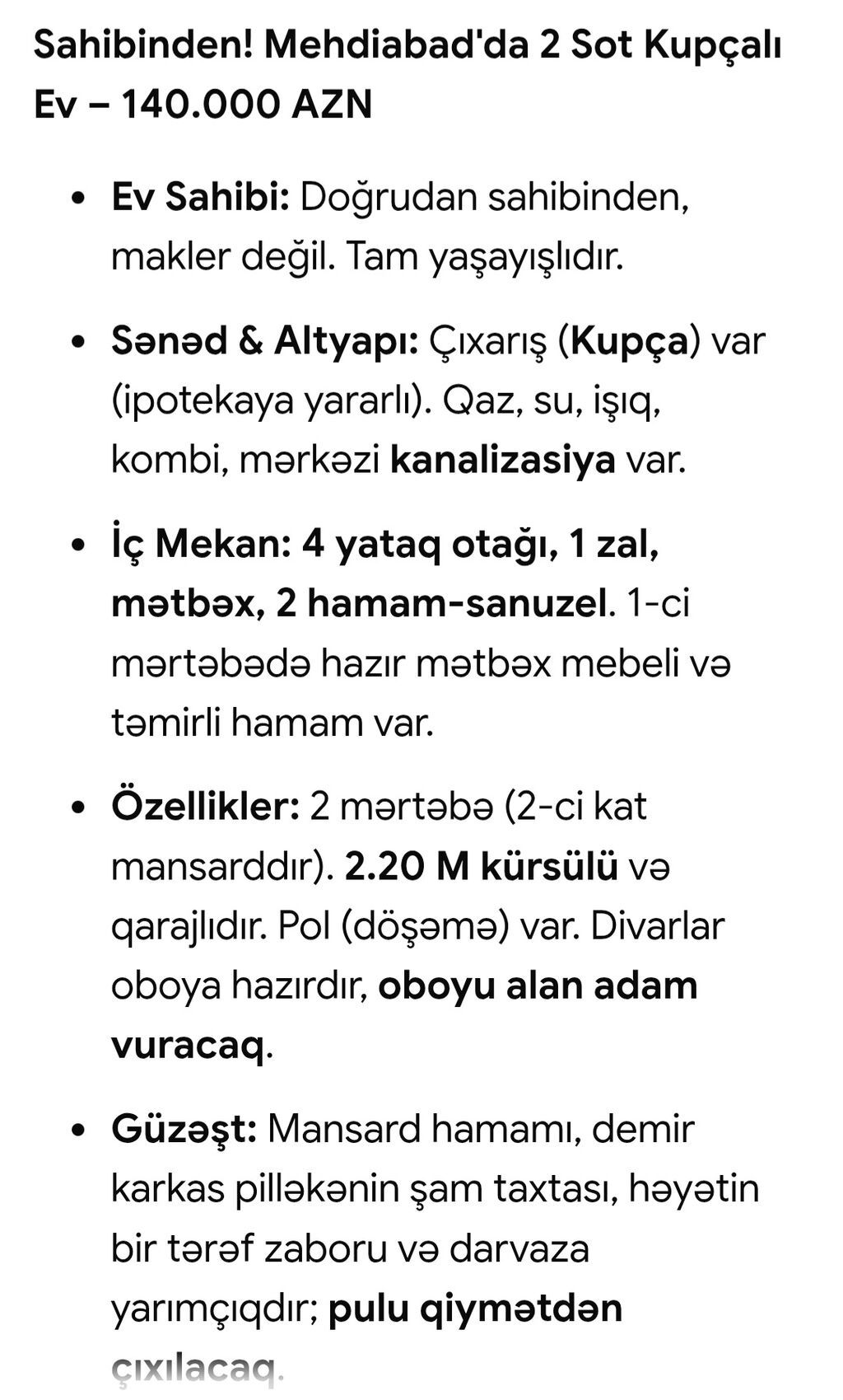 5 otaqlı, 170 kv. m, Kredit yoxdur, Yeni təmirli