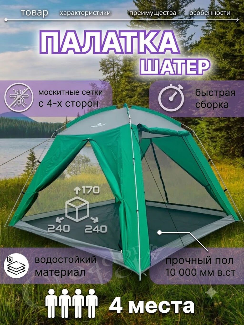 Продаю абсолютно новый туристический шатер (4-местный, с полом и: фото 2