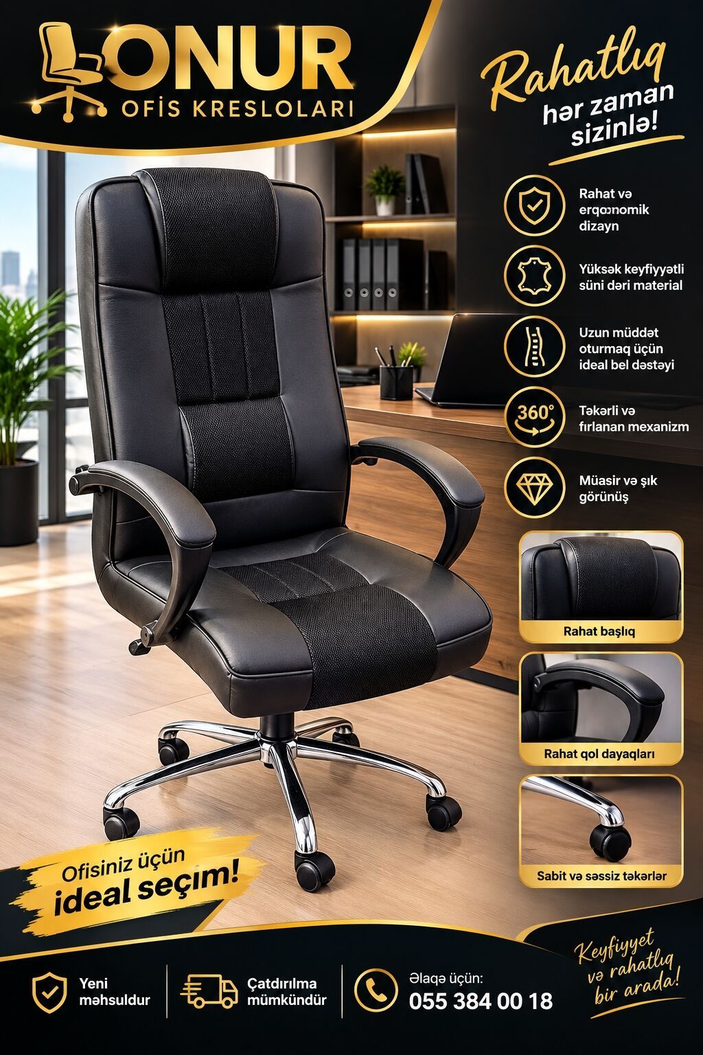 ONUR Ofis Kreslosu - Rahat və ergonomik dizayn - Yüksək keyfiyyətli