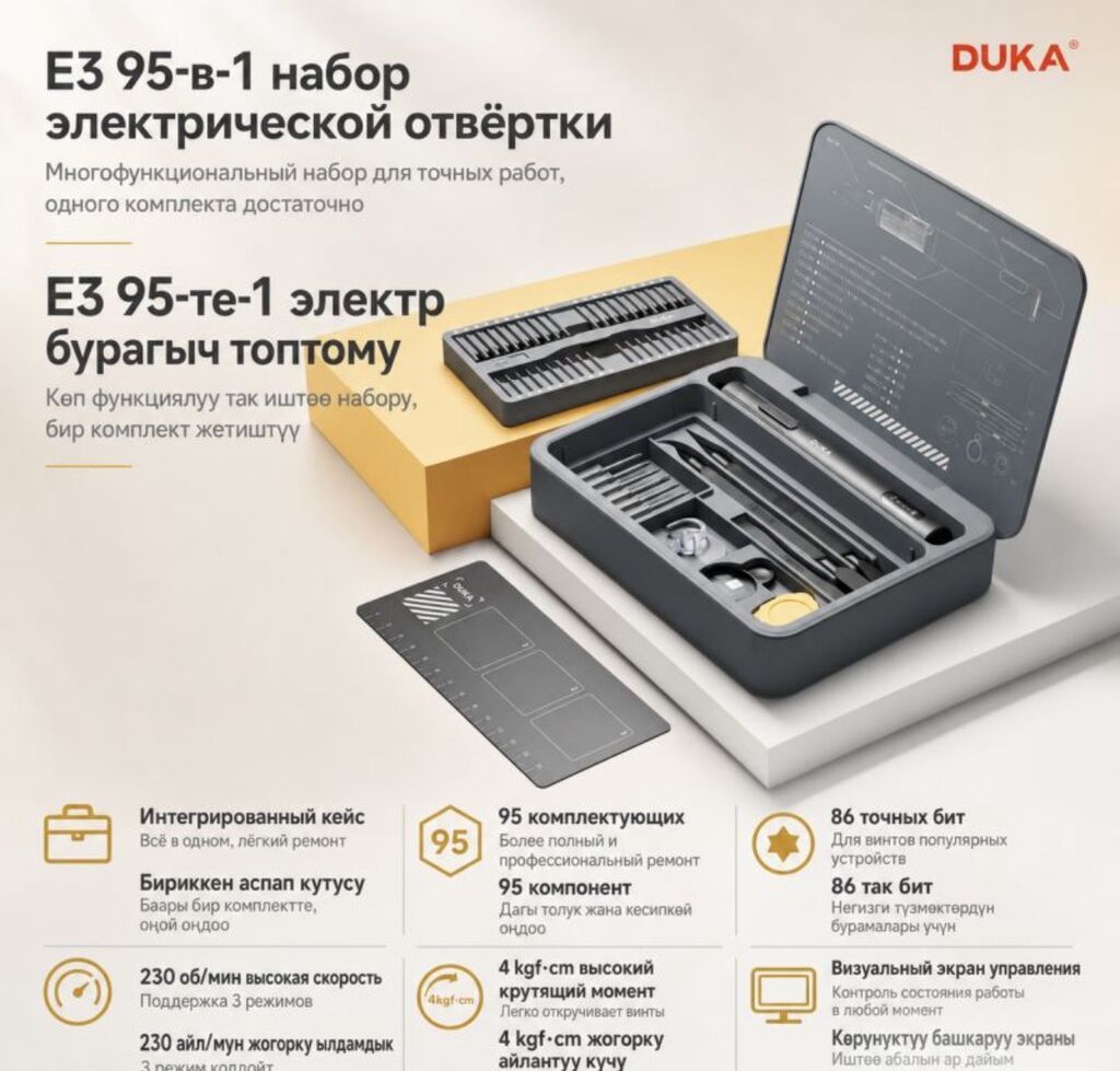 Электрическая отвертка Xiaomi Duka ATuMan E3 Купить в Бишкеке — набор — фото 2