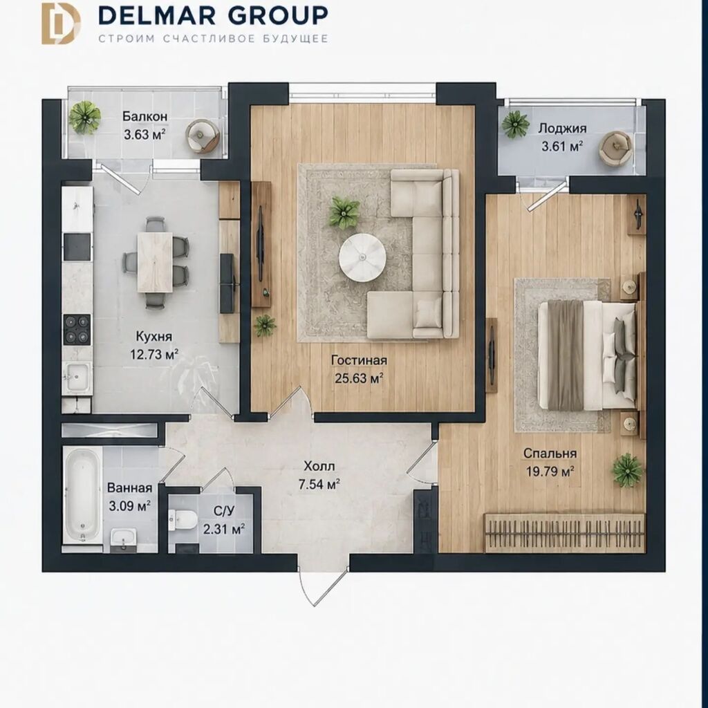 2 комнаты, 76 м², Тунгуч мкр 7 этаж, ПСО (под самоотделку): фото 5