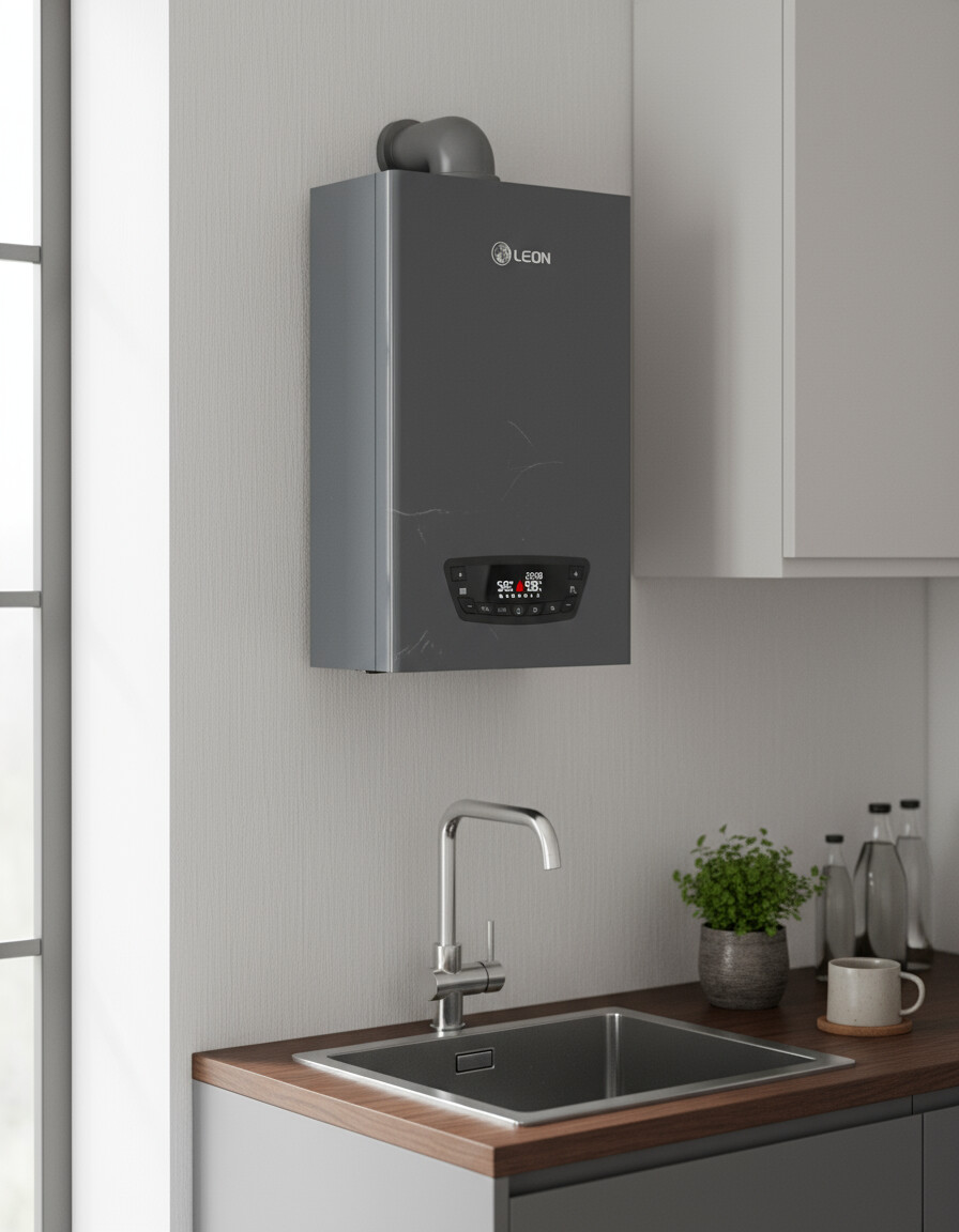 Kombilər: LEON qaz kombisi - Divara quraşdırılan, kompakt korpus - Rəqəmsal LED