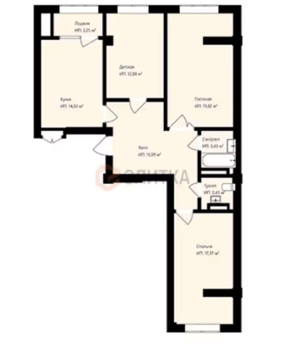 3-комн. квартира, 93 м², мкр. Кок-Жар, 11 этаж: фото 3