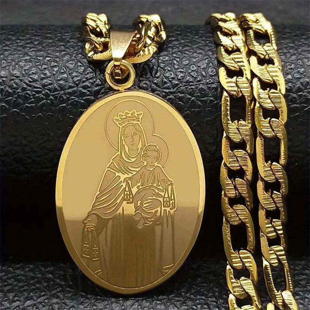 Ogrlice: Zlatna ogrlica sa medaljonom – motiv Bogorodice sa Hristom -