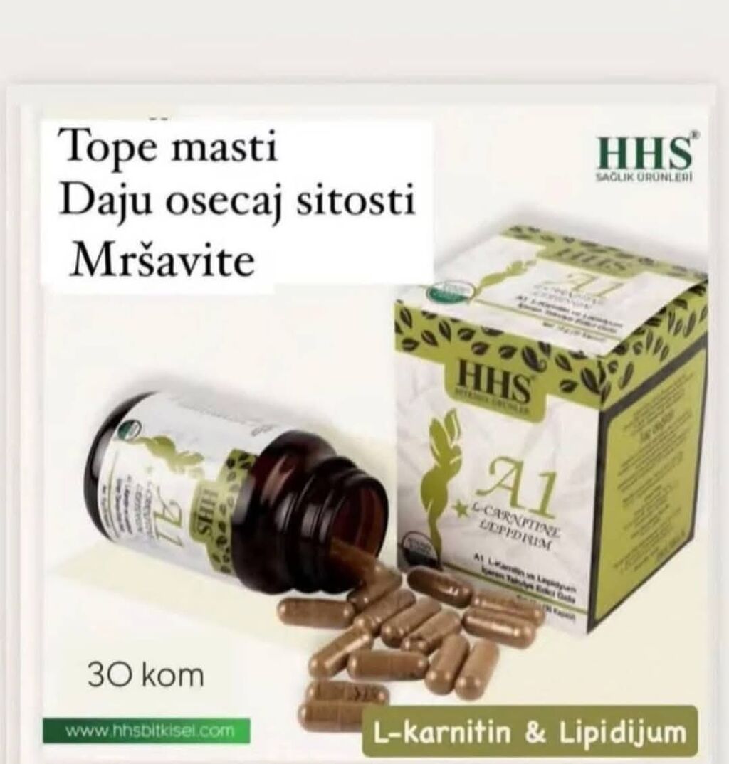 Suplementi: HHS A1 kapsule sa L-karnitinom i lipidijumom. Pakovanje sadrži 30