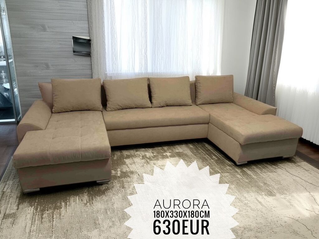 Ugaone garniture: Prostrana ugaona garnitura u obliku slova U, bež boje, idealna za veće