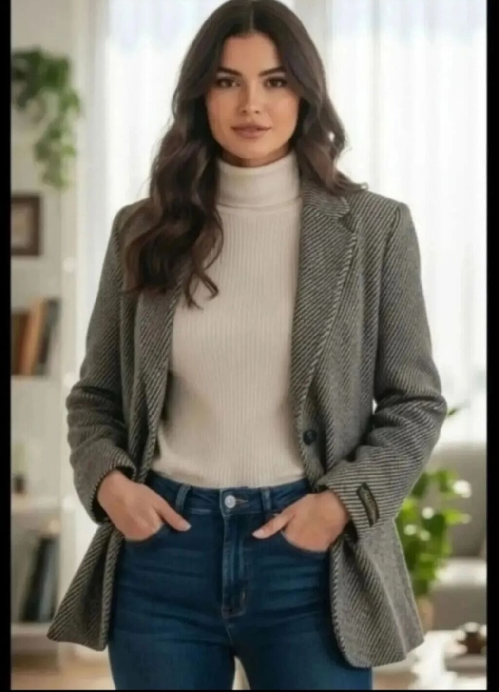 Sakoi: Ženski blejzer u ševron (riblja kost) dezenu - Klasican kroj sa