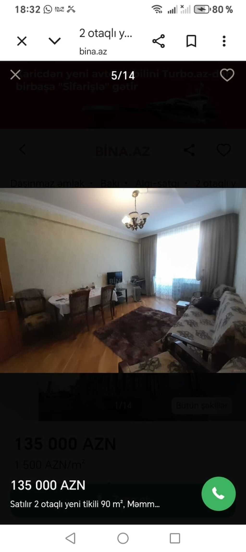 2 otaqlı, Yeni tikili, 90 kv. m